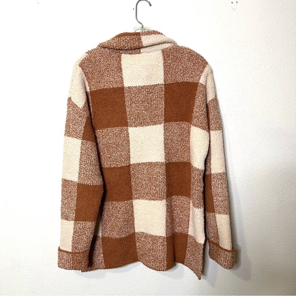 New Hem & Thread Rust and Cream Textured shirt Jacket plaid thick knit sz m - Picture 4 of 6